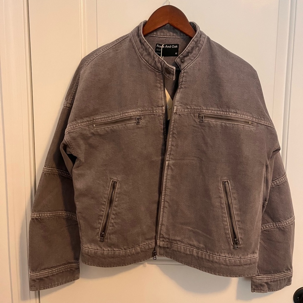 Brand new with tags Frank and Oak moto denim jacket. Size medium. Color grey.